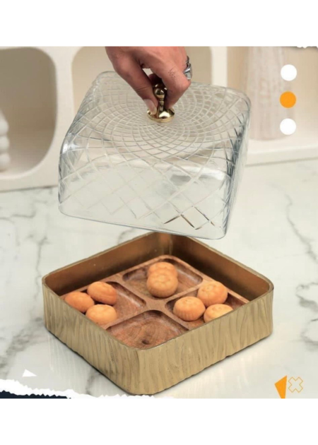 مضيفة مربع مقطعة مع غطى زجاج